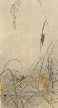 grasshoppers on rice plants Ohara Koson Shin hanga Oil Paintings